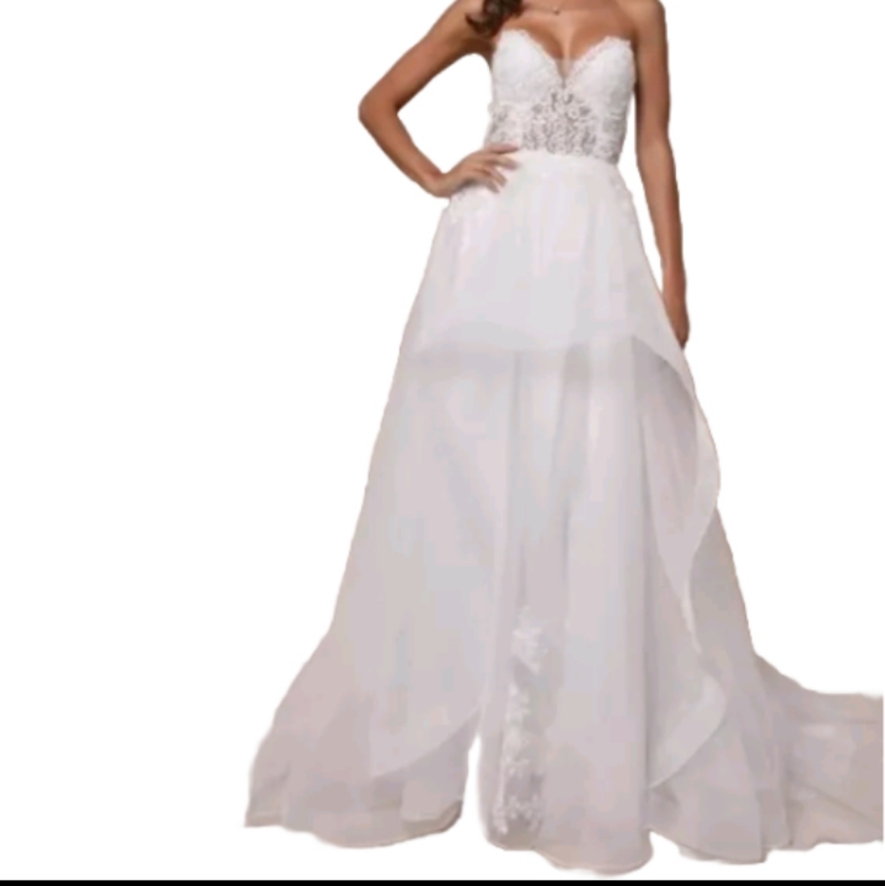 Lulus Mine, All Mine White Embroidered Organza Strapless A-Line Gown